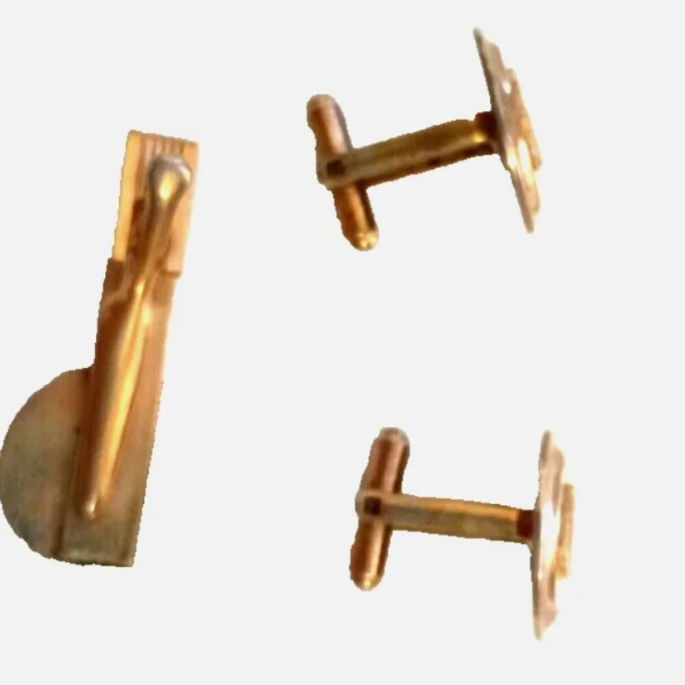 Vintage Equestrian Horse Head Cufflinks & Tie Bar Gold Tone Men’s Set